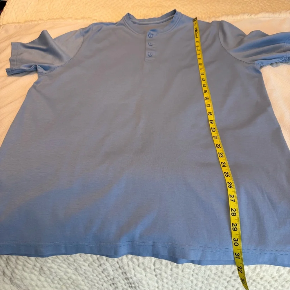 LL Bean Pima Cotton Blue Henley Shirt Men’s Sz XL Tall Soft Casual Short Sleeves - Picture 7 of 8